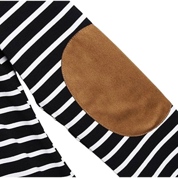 MERRY FUN BLACK STRIPED CARDIGAN WITH ELBOW PATCHES Size: SMALL - Picture 3 of 11